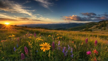 Colorful Meadow: Wildflowers Dancing in the Breeze