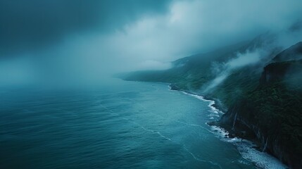 Fototapeta premium 4K DCI 4096x2160p. View Over the seas in the remote coastal areas during a monsoon storm, this aerial video of the waters is not so calm and chaotic, filmed on high-quality cinema cameras.