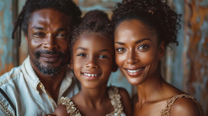 Fototapeta premium Happy family sharing joyful moment together, parents smiling with their daughter