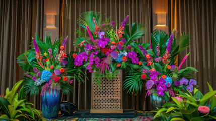 Large Floral Arrangements with Orchids and Tropical Plants
