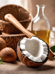 coconut oil on the wooden table