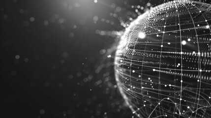 Big data sphere visualization with text. HUD wireframe mesh sphere with dot and lines. Visual data infographics design. Science technology. Digital Data.