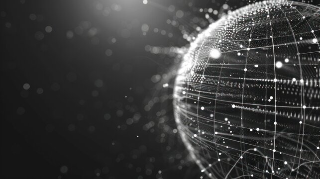 Big data sphere visualization with text. HUD wireframe mesh sphere with dot and lines. Visual data infographics design. Science technology. Digital Data.