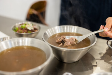 Fresh raw beef soup in Tainan restaurant