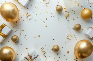 Fototapeta premium White Table With Gold and White Presents