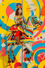 A woman is riding a horse on a pole