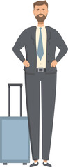 Vector illustration of a professional businessman standing with a travel suitcase
