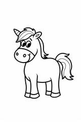 A simple drawing of a horse, in one-line drawing,  black line on white background, generated with AI