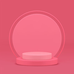 3d cylinder pink podium display with circle wall background realistic vector illustration
