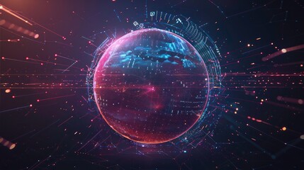 Obraz premium Big data sphere visualization with text. HUD wireframe mesh sphere with dot and lines. Visual data infographics design. Science technology. Digital Data.