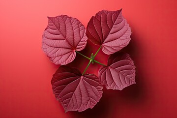 Red begonia leaves on a red background.
