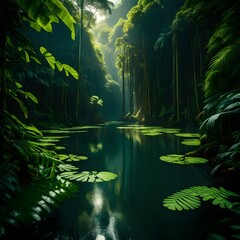 Beautiful scene of tropical forest in the morning.