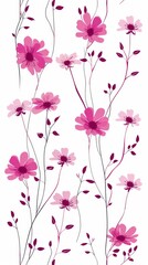 Naklejka premium Background minimalistic pattern from little pink flowers on a white, flat design, generated with ai
