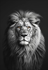 black and white lion portrait, award winning studio photography, generated with AI