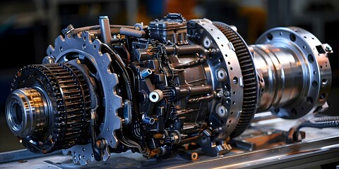 Detailed visual journey of auto engine disassembly showcasing intricate components and gears. Concept Automotive Engineering, Engine Disassembly, Intricate Components, Gears, Visual Journey