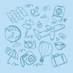 travel icon set vector hand drawn