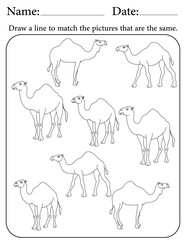 Camel Puzzle. Printable Activity Page for Kids. Educational Resources for School for Kids. Kids Activity Worksheet. Match Similar Shapes