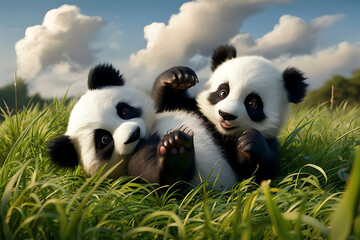 pandas in grass