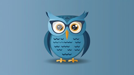 Naklejka premium A blue owl wearing large glasses for clear vision. It's smart and has a flat illustration style.