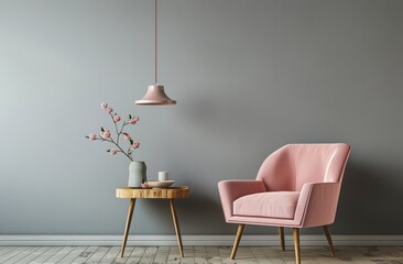 Living Room With a Pink Chair and Table