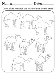 Camel Puzzle. Printable Activity Page for Kids. Educational Resources for School for Kids. Kids Activity Worksheet. Match Similar Shapes