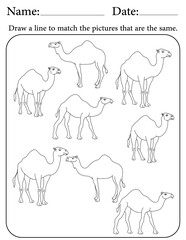 Camel Puzzle. Printable Activity Page for Kids. Educational Resources for School for Kids. Kids Activity Worksheet. Match Similar Shapes