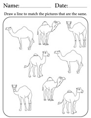 Camel Puzzle. Printable Activity Page for Kids. Educational Resources for School for Kids. Kids Activity Worksheet. Match Similar Shapes