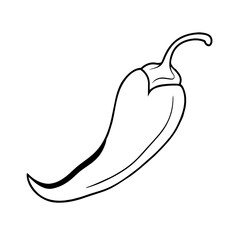 black and white line drawing vector showcases chili pepper (Capsicum spp.), spicy, flavorful ingredient
