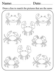 Naklejka premium Crab Puzzle. Printable Activity Page for Kids. Educational Resources for School for Kids. Kids Activity Worksheet. Match Similar Shapes