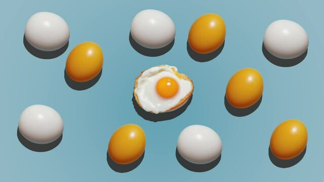 Fried egg on blue background, egg white, egg yellow