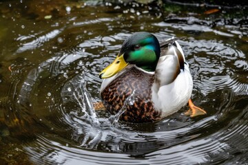 Obraz premium Duck landing on the lake, long exposure time, panning, generated with ai
