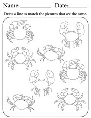 Crab Puzzle. Printable Activity Page for Kids. Educational Resources for School for Kids. Kids Activity Worksheet. Match Similar Shapes