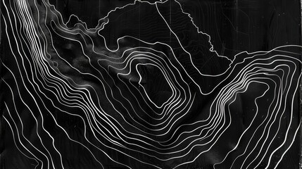 Black and white abstract pattern with a series of concentric and curvilinear lines