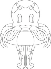 Octopus Swimming Lifebuoy Animal Vector Graphic Art Illustration