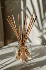 Naklejka premium Glass Vase With Reeds on Table