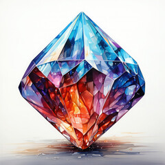 Watercolor Abstract Diamond Illustration, Generative Ai