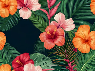 Fototapeta premium Mother's Day floral vector card. Greeting tropical flowers design, palm leaves template design