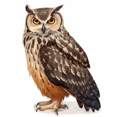 Whimsical Brown Fish Owl Illustration on White Background Generative AI