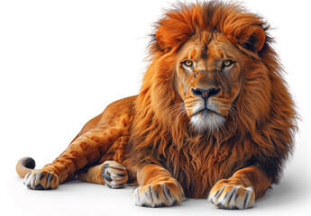 Graceful lion with a regal presence gazes intensely against a clean white backdrop