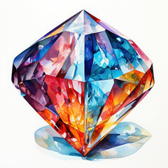 Watercolor Abstract Diamond Illustration, Generative Ai