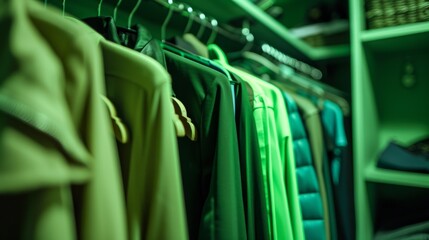 Fototapeta premium Green wardrobe color highlights its vibrant and refreshing tone generative ai