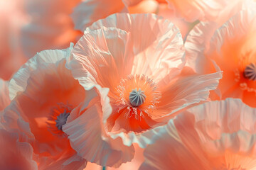 Soft pastel-colored poppy flowers in full bloom with delicate petals