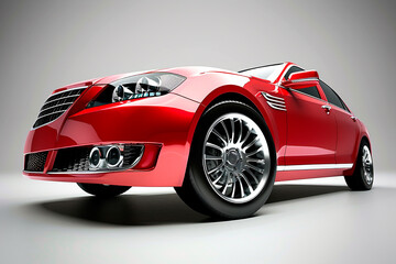 Red sports car isolated on gray background, sleek and modern design