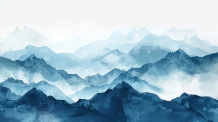 Blue mountain background vector. Oriental Luxury landscape background design with watercolor brush texture. Wallpaper design, Wall art for home decor and prints.