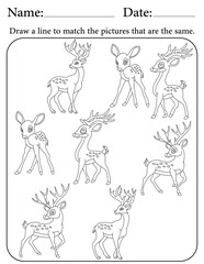 Fototapeta na wymiar Deer Puzzle. Printable Activity Page for Kids. Educational Resources for School for Kids. Kids Activity Worksheet. Match Similar Shapes