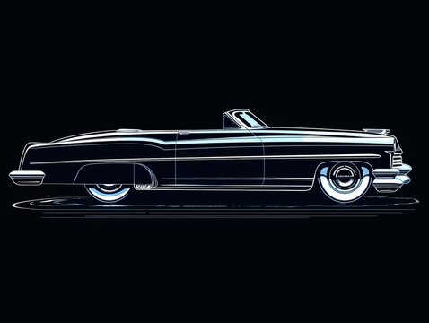 recommend clip art: Minimalist line drawing of retro futuristic lowrider convertible, side profile, and the style of clean vector art., generated with ai