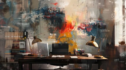 Artistic brushstrokes for a creative office. --ar 16:9 Job ID: c5790723-0653-48ec-a0cb-f84d6ae49ce1