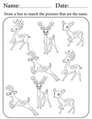 Deer Puzzle. Printable Activity Page for Kids. Educational Resources for School for Kids. Kids Activity Worksheet. Match Similar Shapes