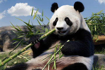 Obraz premium panda eating bamboo
