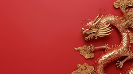 Golden Dragon on Red Background